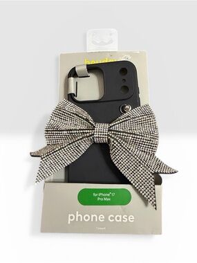 Hey Day IPhone 17 Pro-Max Rhinestone Bow Phone Case - Black Silver